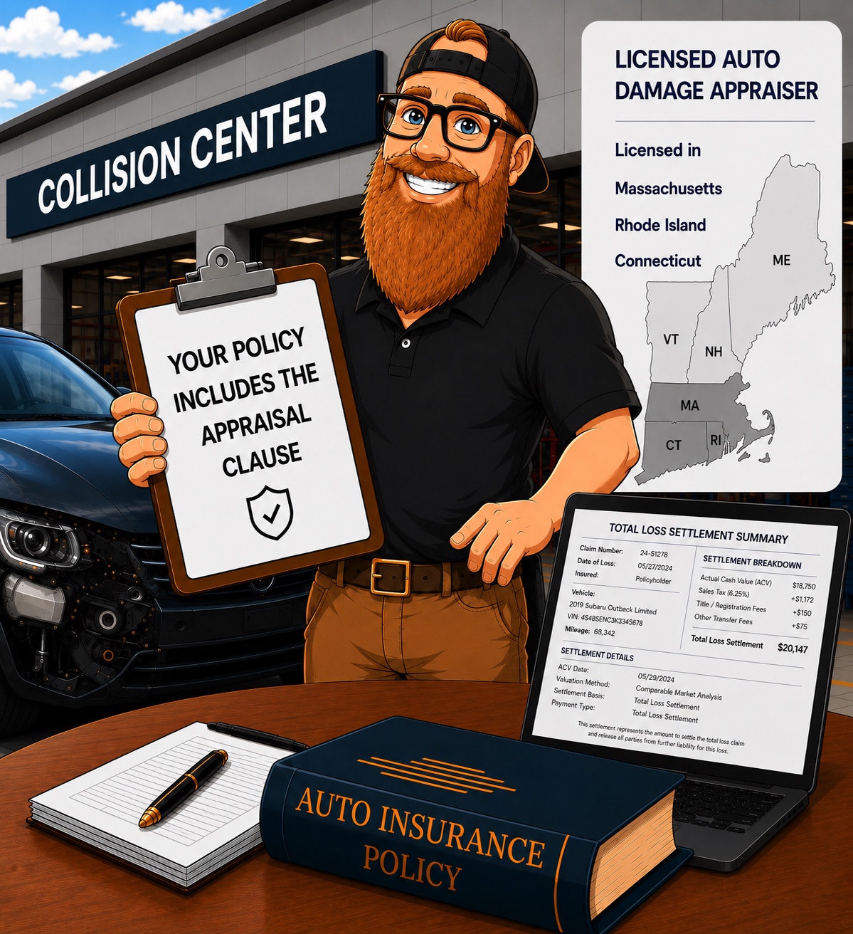 Independent appraiser reviewing total loss claim documentation